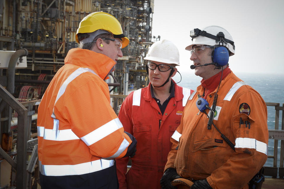 David Cameron visits a BP oil and gas platform. 