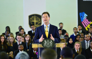 Nick Clegg speaking at Southfields Academy