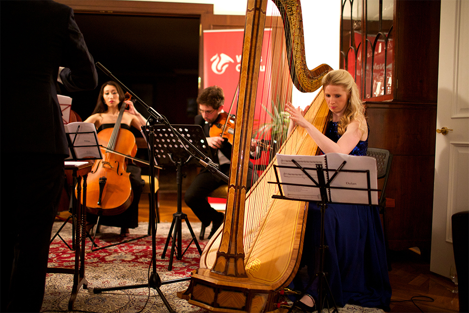 Former Royal harpist Claire Jones at the British Residence in New York. Photo by Dan Callister.