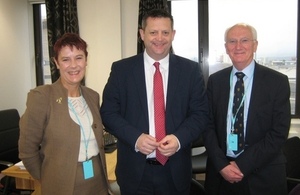 picture of CoRWM Chair, Laurence Williams with Alun Davies, Welsh Minister and Lynda Warren, CoRWM member.