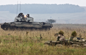 A Challenger 2 main battle tank crosses Salisbury Plain during an exercise [Picture: Crown copyright]