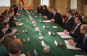 Prime Minister David Cameron speaking to Taoiseach Enda Kenny at the Anglo-Irish Summit