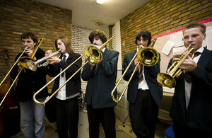 Students playing brass instruments