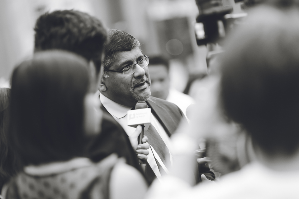 British Ambassador Asif Ahmad being interviewed by reporters at the opening of the Great British Festival.