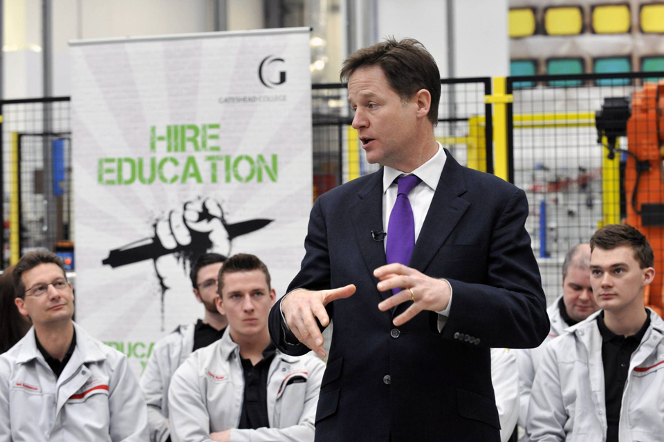 Nick Clegg at the Nissan plant in Sunderland during the City Deal announcement.