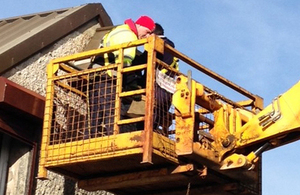 Installing a bespoke barn owl nesting box on the Ballykinler training area [Picture: Crown copyright]