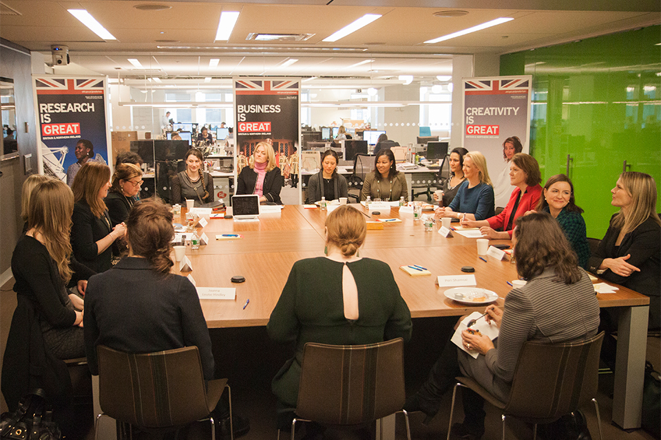 Maria Miller at a roundtable discussion for women in business, technology, and media.