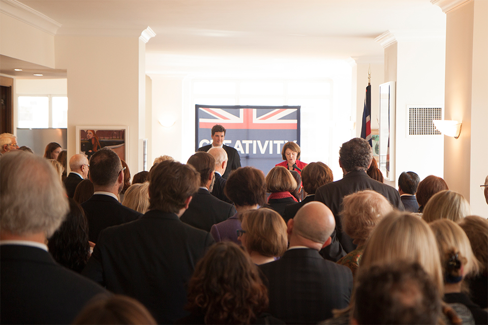 Maria Miller addresses supporters of British cultural institutions at the British Residence in New York.