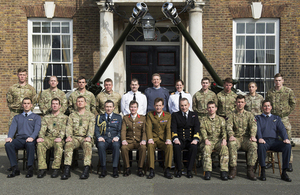 Air Vice-Marshal Edward Stringer, Lieutenant General Tim Evans, Brigadier Rupert Jones and Commodore Gary Sutton with operational honours recipients [Picture: Corporal Si Longworth, Crown copyright]