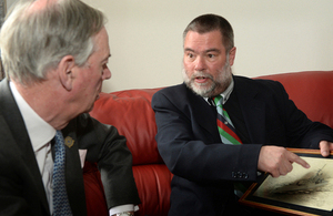 Lord Astor speaks with an armed forces veteran at Houses for Heroes Scotland in Edinburgh [Picture: Mark Owens, Crown copyright]