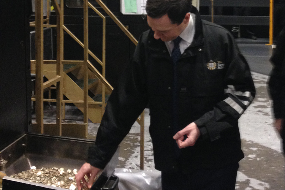 Chancellor of the Exchequer George Osborne at the Royal Mint. 