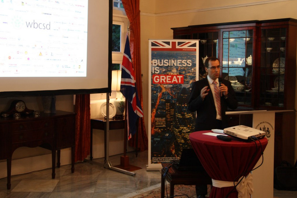 Executive Director Constant van Aerschot of Business Council for Sustainable Development Singapore talking about sustainable development during the reception