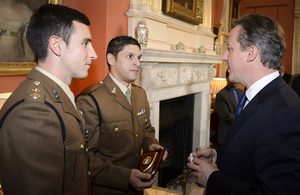 David Cameron meets flood volunteers at a Downing Street reception.