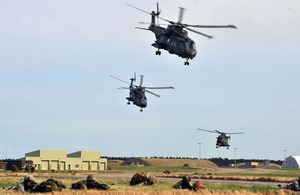 Merlin helicopters of the RAF insert troops of 16 Air Assault Brigade into Kinloss Airfield during Exercise Joint Warrior [Picture: Mark Owens, Crown copyright]