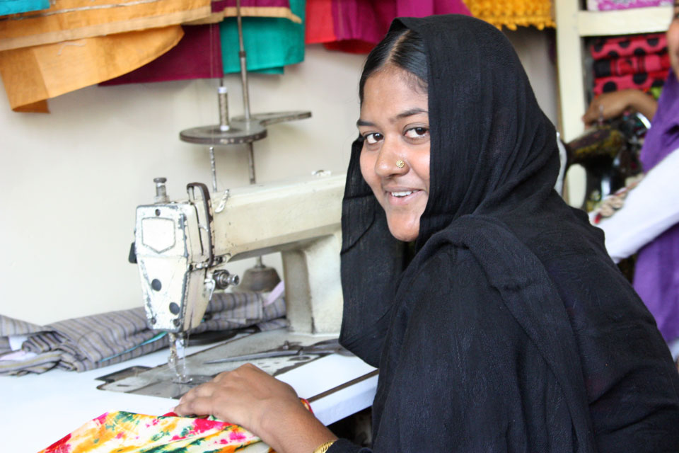 Thanks to UK aid Khaleda attended a 3-month training programme where she learnt how to make dresses. Picture: Narayan Debnath/DFID