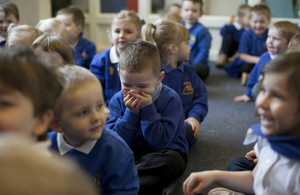 Primary school pupils laughing
