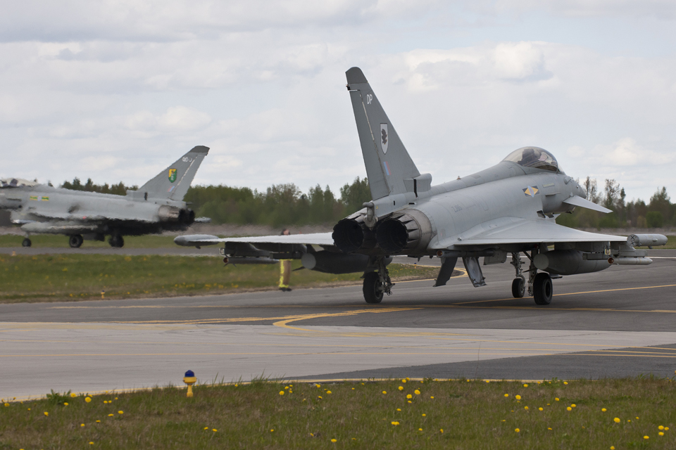 Typhoon aircraft practise a scramble 