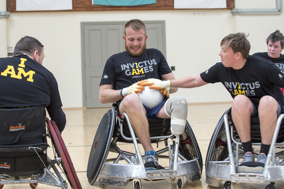 Service personnel trying out for wheelchair rugby