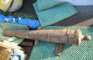 One of the recovered cannons