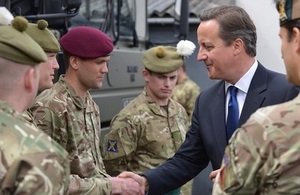 David Cameron met members of the armed forces at the 6 Scots headquarters in Glasgow.