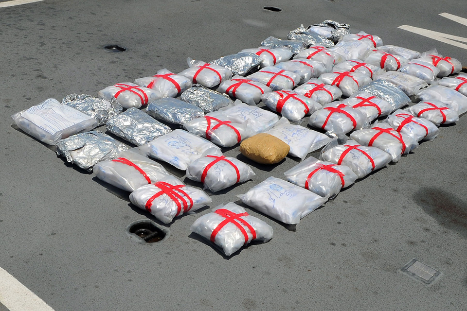 Bags of heroin seized by HMS Somerset's boarding team
