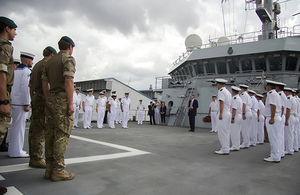 Philip Hammond addresses Royal Navy and Royal Marines personnel on board HMS Echo [Picture: Crown copyright]