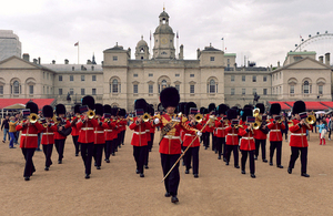 Musicians of the Massed Bands of the Household Division on Horse Guards Parade [Picture: Sergeant Steve Blake, Crown copyright]