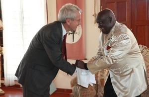 James Thornton presents Queen's letter to Dr Kenneth Kaunda