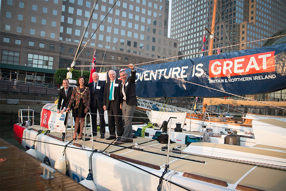 Consul General Danny Lopez, Mayor of Londonderry Brenda Stevenson, Clipper founder Sir Robin Knox-Johnston, UK Ambassador to the UN Sir Mark Lyall Grant, and Clipper Ventures CEO William Ward