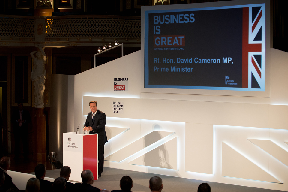 David Cameron giving his speech at the International Festival for Business