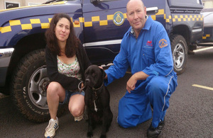 Harry with his relieved owner and John Bunce, Torbay CRT