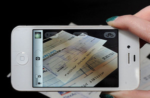 A camera phone capturing a cheque