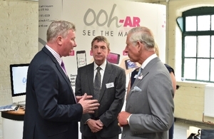 Andy Jackson (left), David Smith, (middle) and HRH - explaining Ooh-ARs successes overseas with their Augmented reality platform