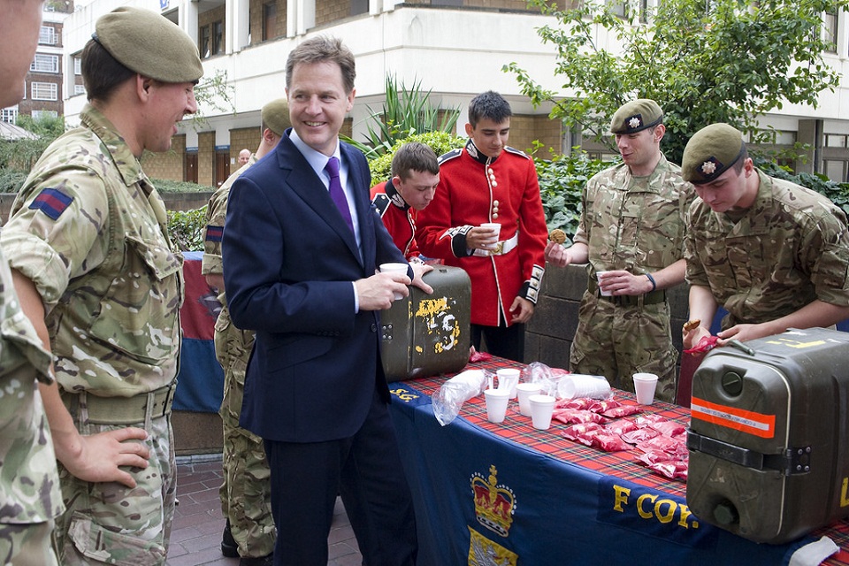 Nick Clegg visits F Company, part of the Scots Guards, in London.