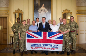 David Cameron with reservists on Uniform to Work Day