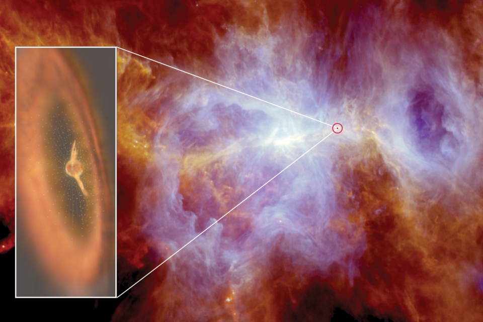 Herschel image of stellar nursery OMC2 FIR4
