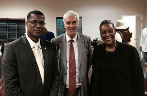 Governor Beckingham (centre) with Premier Ewing (left) and Deputy Premier Missick.