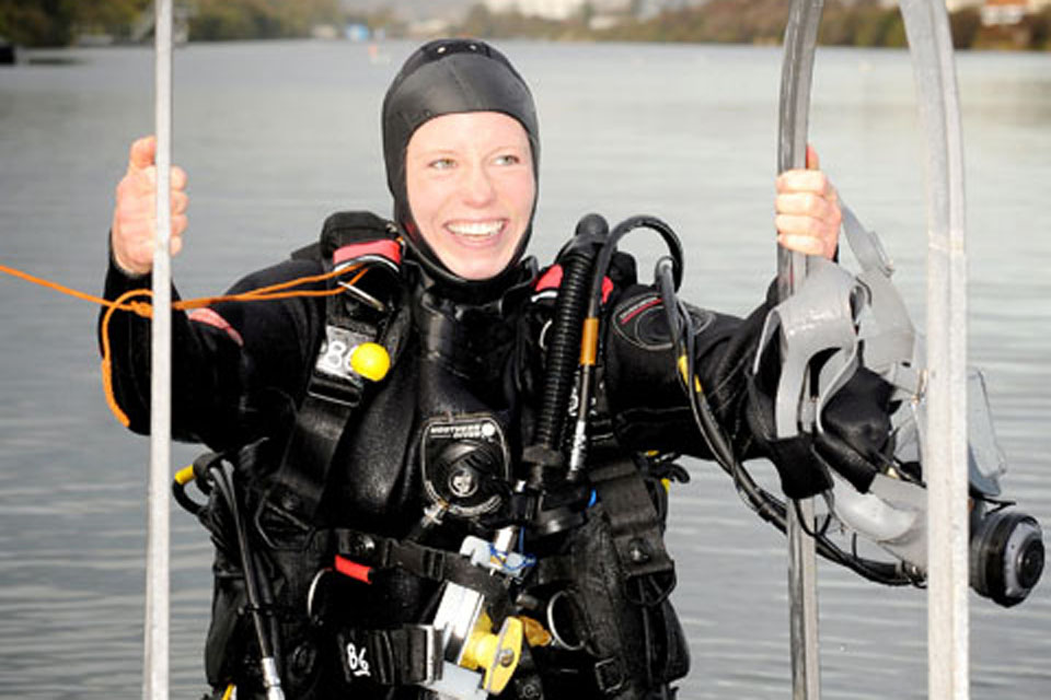 female diving commentator with british accent