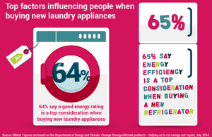 Infographic: Top factors influencing people when buying new laudry appliances.