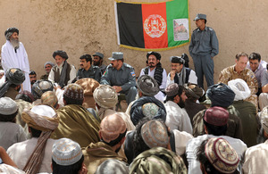 The shura held at Pay Kalay in July 2009 marking the end of Operation PANTHER'S CLAW and attended by the then Commander of Task Force Helmand, Brigadier Tim Radford, and Provincial Governor Gulab Mangal
