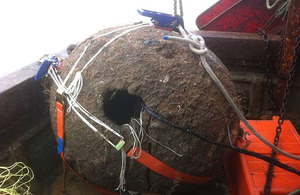 The Second World War German mine caught in a fishing vessel's nets off Margate