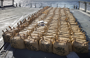 Bags of seized cannabis resin on HMAS Darwin's flight deck [Picture: Able Seaman Sarah Williams, Royal Australian Navy]