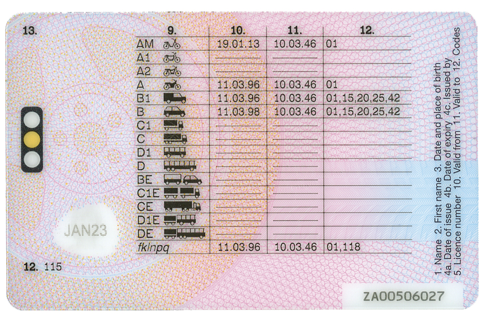 UK Driving Licence card reverse