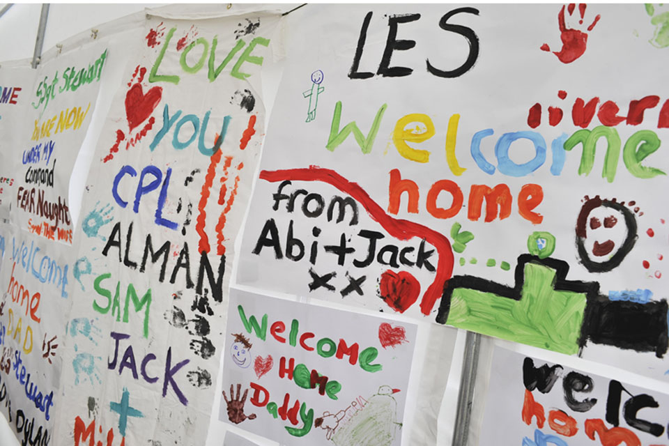 Some of the banners made for the returning troops by their families