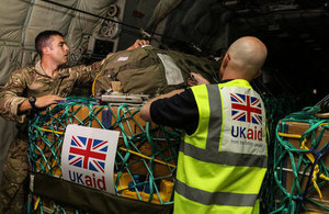 Cpl Chris Kent and DFID Humanitarian staff Bob Gibbons checking the aid which will be air dropped over northern Iraq. Picture: Cpl Neil Bryden/RAF