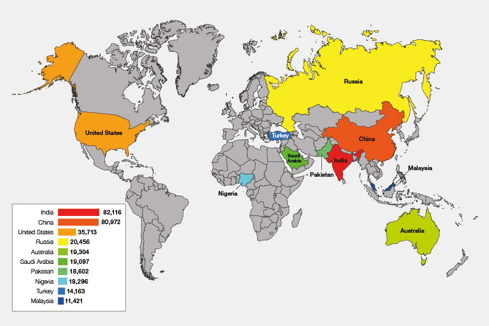 The image shows the number of entry clearance visas granted, excluding visitor and transit visas, for the top 10 nationalities in the year ending June 2014. The data are available in Table vi 06 q, Visas vol. 2.