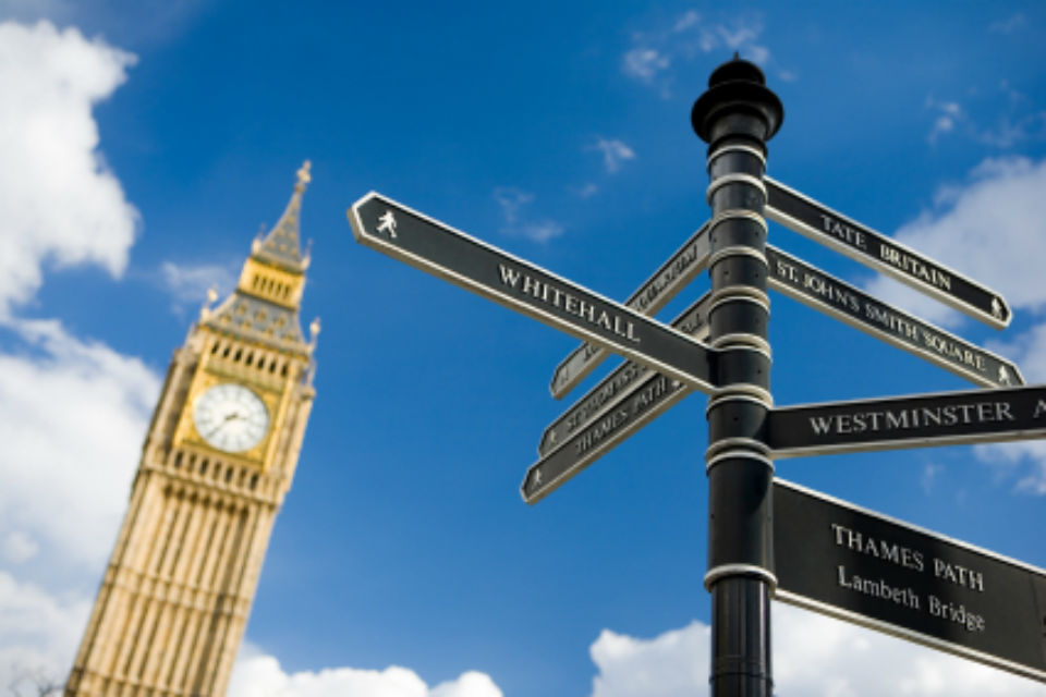 Image of signpost in Westminster in front of Big Ben