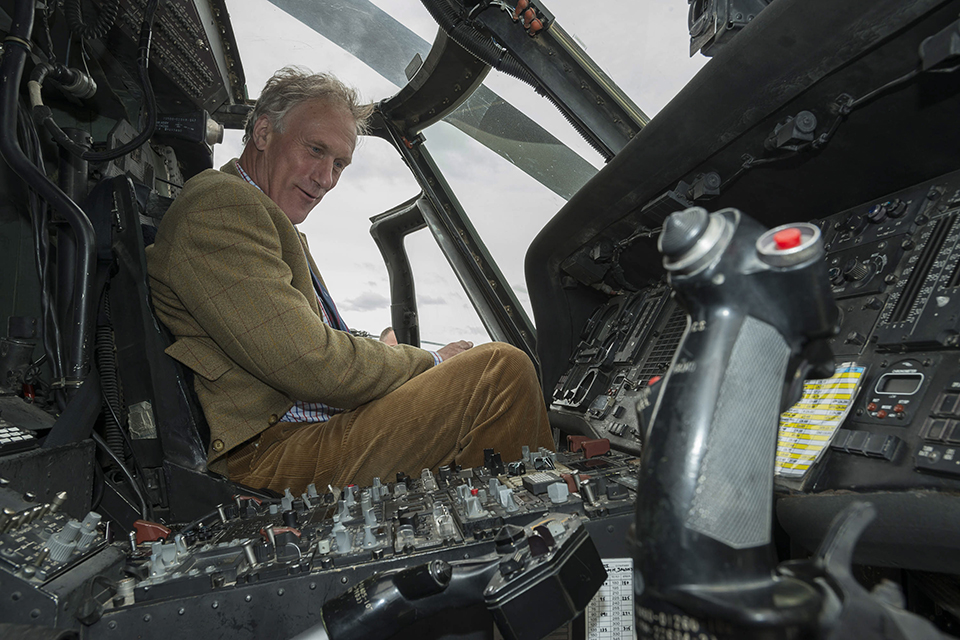 Julian Brazier in the cockpit of a US Black Hawk helicopter