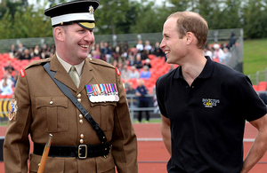 Sergeant Major Vern Stokes, in charge of the ceremonial support to the Games, with Prince William [Picture: Sergeant Rupert Frere RLC, Crown copyright]