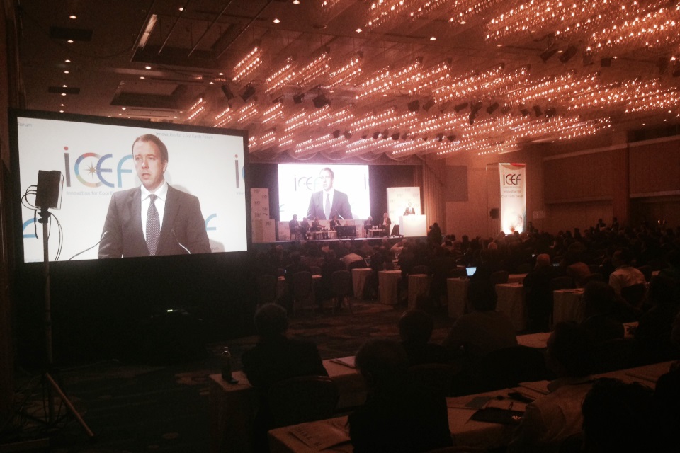 Matthew Hancock on screen at the Innovation of Cool Earth Forum